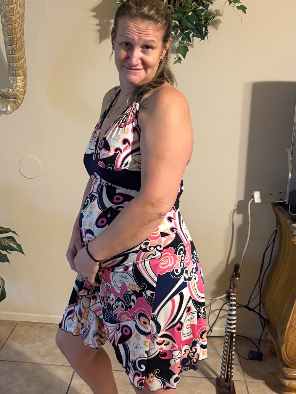 Baby phat Pink Multi-Print Halter Summer Dress